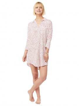 The Cat's Pajamas Women's Confetti Dot Pima Knit Classic Nightshirt in Red