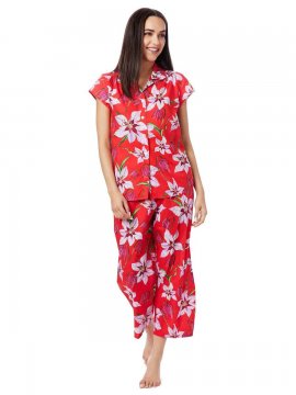 The Cat's Pajamas Women's Eden Scarlet Luxe Pima Capri Pajama Set