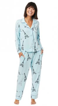 The Cat's Pajamas Women's Etched Eiffel Pima Knit Classic Pajama Set