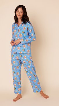 The Cat's Pajamas Women's Flowery Feline Flannel Classic Pajama Set