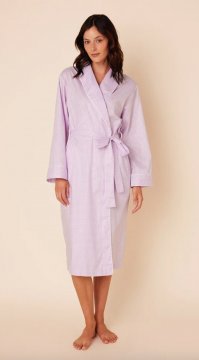 The Cat's Pajamas Women's Classic Gingham Luxe Pima Shawl Collar Robe in Lavender