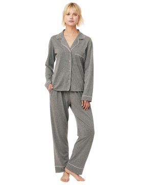 The Cat's Pajamas Women's Heather Pima Knit Classic Pajama Set