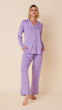The Cat's Pajamas Women's Lavender Pima Knit Classic Pajama Set