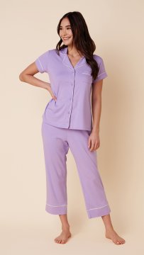 The Cat's Pajamas Women's Lavender Pima Knit Capri Pajama Set