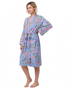 The Cat's Pajamas Women's Lavender Paisley Pima Knit Kimono Robe