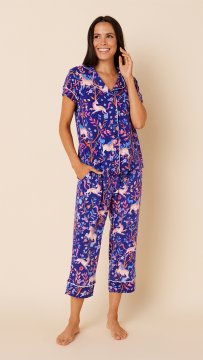 The Cat's Pajamas Women's Mythic Forest Pima Knit Capri Pajama Set