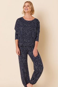 The Cat's Pajamas Women's Confetti Dot Pima Knit Pullover Lounge Set