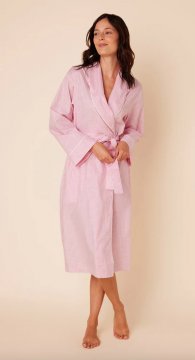 The Cat's Pajamas Women's Classic Gingham Luxe Pima Shawl Collar Robe in Pink