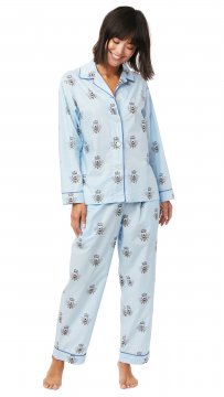 The Cat's Pajamas Women's Queen Bee Luxe Pima Classic Pajama Set in Blue