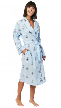 The Cat's Pajamas Women's Queen Bee Luxe Pima Shawl Collar Robe in Blue