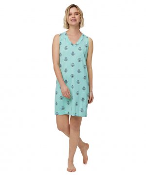 The Cat's Pajamas Women's Queen Bee Pima Knit Nightgown in Green