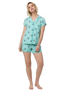 The Cat's Pajamas Women's Queen Bee Pima Knit Short Set in Mint