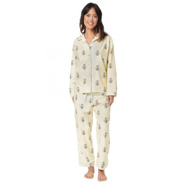 The Cat's Pajamas Women's Queen Bee Flannel Classic Pajama Set in Honey
