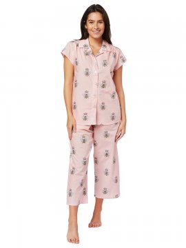 The Cat's Pajamas Women's Queen Bee Luxe Pima Capri Pajama Set in Pink