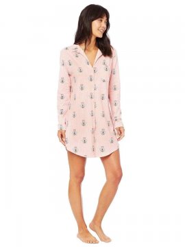 The Cat's Pajamas Women's Queen Bee Pima Knit Nightshirt in Pink