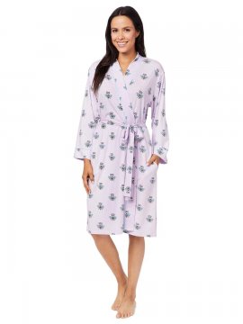 The Cat's Pajamas Women's Queen Bee Pima Knit Kimono Robe in Lavender