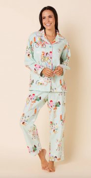 The Cat's Pajamas Women's Roller Girls Flannel Classic Pajama Set in Aqua