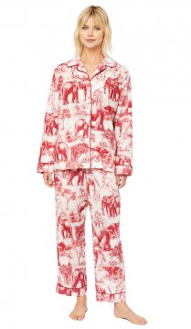 The Cat's Pajamas Women's Safari Toile Luxe Pima Classic Pajama Set in Red