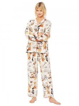 The Cat's Pajamas Women's Saucy Cat Flannel Classic Pajama Set
