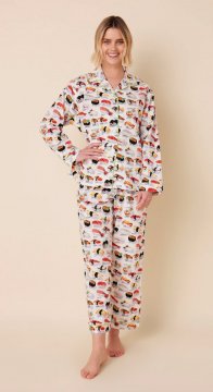 The Cat's Pajamas Women's Sushi Poplin Cotton Classic Pajama Set in White