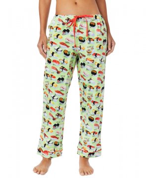 The Cat's Pajamas Women's Wasabi Sushi Flannel Pajama Pant in Green
