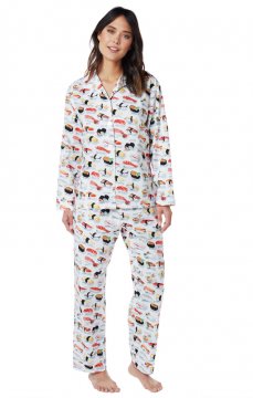 The Cat's Pajamas Women's Sushi Poplin Cotton Classic Pajama Set in White