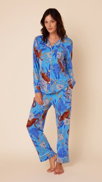 The Cat's Pajamas Women's Blue Tigress Pima Knit Classic Pajama Set