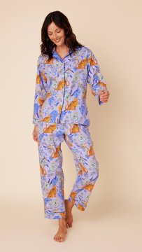The Cat's Pajamas Women's Lavender Tigress Flannel Classic Pajama Set
