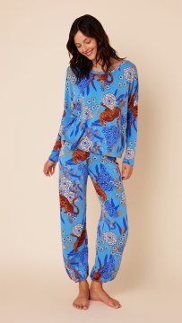 The Cat's Pajamas Women's Blue Tigress Pima Knit Pullover Lounge Set