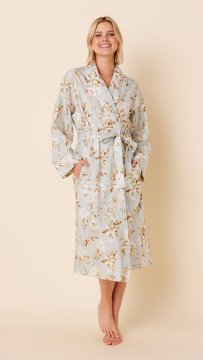 The Cat's Pajamas Women's Vintage Gardenia Luxe Pima Shawl Collar Robe