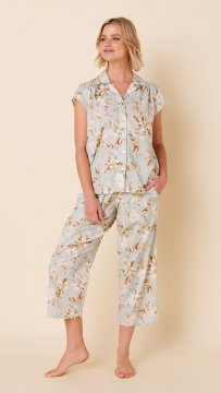 The Cat's Pajamas Women's Vintage Gardenia Luxe Pima Capri Pajama Set