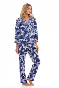 The Lazy Poet Women's Emma Blue Plume Classic Cotton Pajama Set