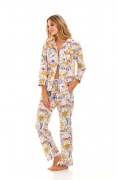 The Lazy Poet Women's Emma Blue Jungle Lush Cotton Classic Pajama Set