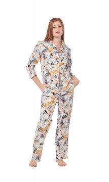 The Lazy Poet Women's Emma Pink Plume Cotton Classic Pajama Set