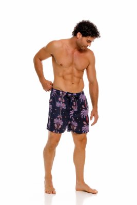 The Lazy Poet Men's Ben Riviera Palms Blue Linen Pajama Shorts