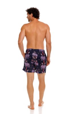 The Lazy Poet Men's Ben Riviera Palms Blue Linen Pajama Shorts