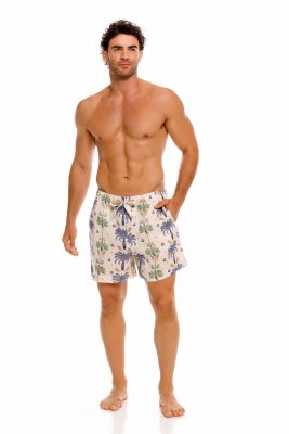 The Lazy Poet Men's Ben Riviera Palms Ecru Linen Pajama Shorts