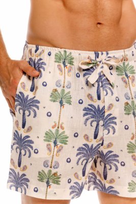 The Lazy Poet Men's Ben Riviera Palms Ecru Linen Pajama Shorts