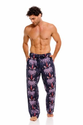 The Lazy Poet Men's Drew Riviera Palms Blue Linen Pajama Pant