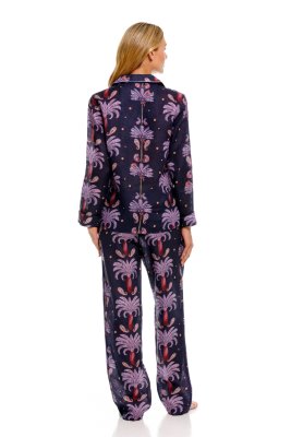 The Lazy Poet Women's Emma Riviera Palms Blue Classic Linen Pajama Set