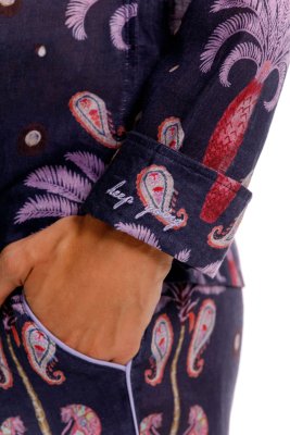 The Lazy Poet Women's Emma Riviera Palms Blue Classic Linen Pajama Set