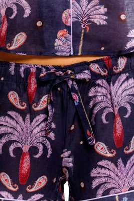 The Lazy Poet Women's Nina Riviera Palms Blue Linen Short Sleeve Shorts Set