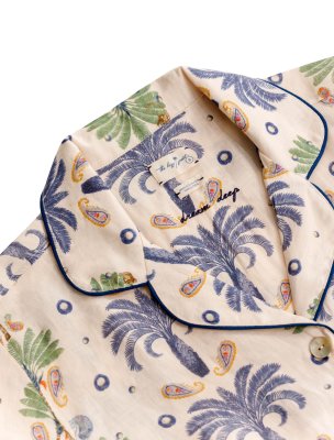 The Lazy Poet Women's Nina Riviera Palm Ecru Linen Short Sleeve Shorts Set