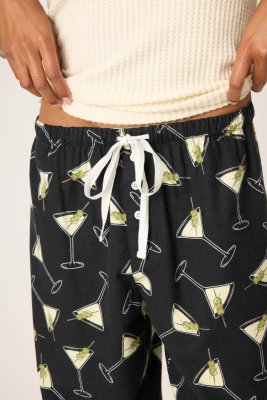 PJ Salvage Merrier With A Martini Flannel Pajama Pant in Black