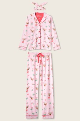 PJ Salvage Tini Time Classic Flannel Pajama Set in Ballet Pink