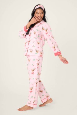 PJ Salvage Tini Time Classic Flannel Pajama Set in Ballet Pink