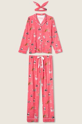 PJ Salvage Let's Get Fizzacle Classic Flannel Pajama Set in Dark Coral