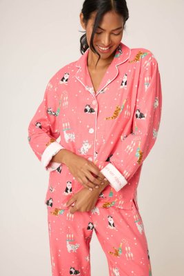 PJ Salvage Let's Get Fizzacle Classic Flannel Pajama Set in Dark Coral