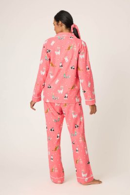 PJ Salvage Let's Get Fizzacle Classic Flannel Pajama Set in Dark Coral