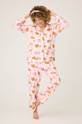 PJ Salvage Brunch Club Classic Flannel Pajama Set in Pink